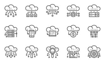 Vector de iconos de servicios de tecnología de datos en la nube, red, base de datos, descargar