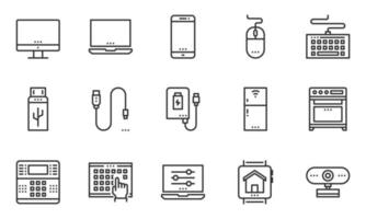 vector de iconos de dispositivos electrónicos domésticos, computadora portátil, teléfono, alarma antirrobo