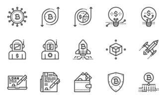 iconos de línea de la industria financiera, robot, billetera, puesta en marcha vector