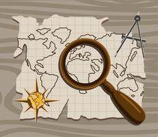 magnifying glass and world map vector