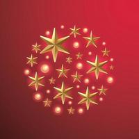 Christmas Wreath made of Cutout Gold Foil Stars on Red Background. Chic Christmas Greeting Card. vector