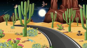 Road through the desert forest landscape scene with desert animals vector