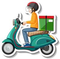 A sticker template with delivery man on motor scooter vector