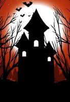 Silhouette castle with full moon background vector