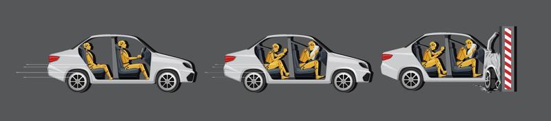 Set of different crash test dummy in cars