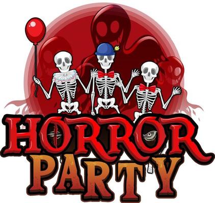 Horror Party word banner with skeleton ghost