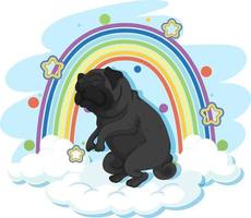 lindo perro en la nube con arcoiris vector