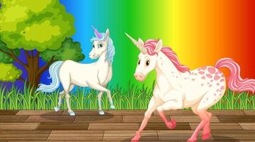 Unicorns on rainbow gradient background vector