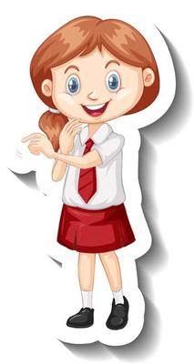 A sticker template with a student girl in school uniform