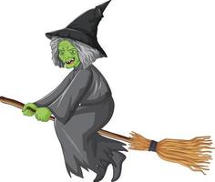 Old witch riding broomstick vector