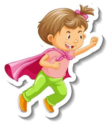 Sticker template with a little girl cartoon character isolated