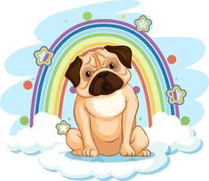 lindo perro en la nube con arcoiris vector