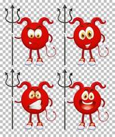 conjunto de personaje de dibujos animados de diablo rojo con expresión facial en el fondo de la cuadrícula vector