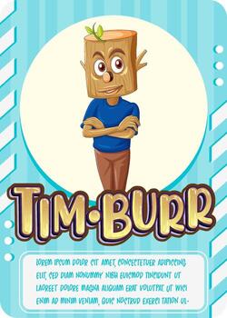 Character game card template with word Timburr vector