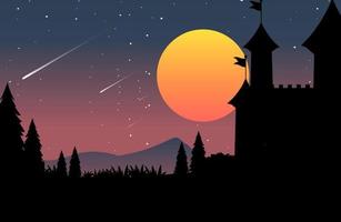 Full moon at night with silhouette scene vector