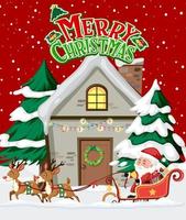 cartel de feliz navidad con santa claus y renos vector