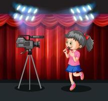 Little cute girl singing on stage vector