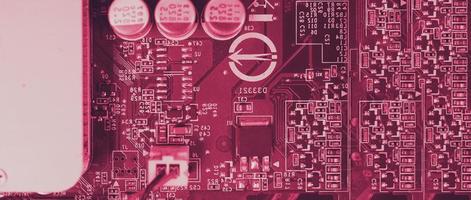 Semiconductor. cpu chip located on the green motherboard of the computer. photo