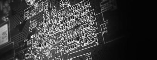 Semiconductor. cpu chip located on the green motherboard of the computer. photo