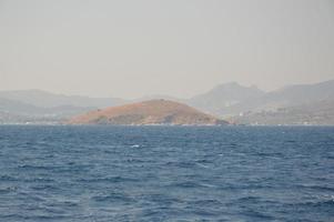 Aegean Sea in Turkey, panorama of mountains and coast photo