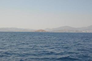 Aegean Sea in Turkey, panorama of mountains and coast photo