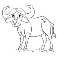 Animal character funny buffalo in line style. Children's illustration. vector