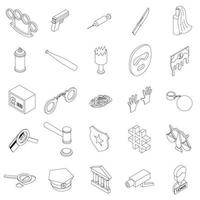 Crime icons set, isometric 3d style vector