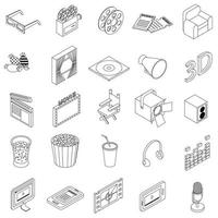 Cinema icons set, isometric 3d style vector