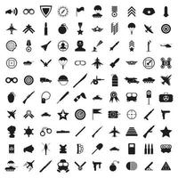 100 military icons set, simple style vector