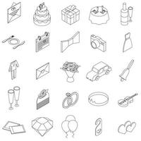 Wedding icons set, isometric 3d style vector