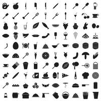 100 iconos de comida, estilo sencillo vector