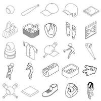 Baseball icons set, isometric 3d style vector