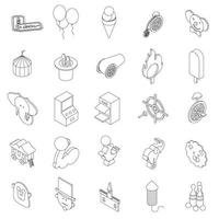 Amusement park icons set, isometric 3d style vector