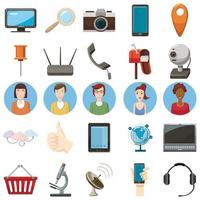 Office equipment icons set, cartoon style vector