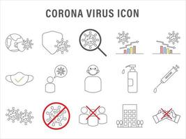 conjunto de iconos de protección contra coronavirus y firmar iconos de líneas vectoriales relacionadas. trazo editable. vector