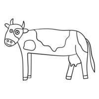 caricatura, doodle, lineal, vaca, aislado, blanco, fondo. vector