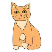 Cute cartoon doodle cat isolated on white background. Childlike style. vector