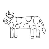 vaca del doodle de la historieta aislada en el fondo blanco. lindo animal de granja dibujado a mano. vector