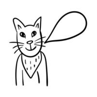 Cartoon  doodle cat with speech bubble isolated on white background. vector