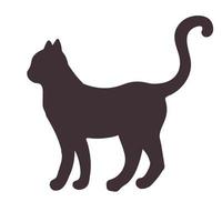 Black silhouette of a standing, walking cat isolated on white background. vector