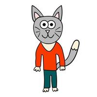 Cute cartoon doodle cat isolated on white background. Childlike style. vector