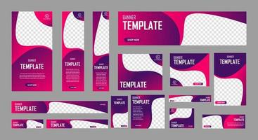 conjunto de banners web creativos de tamaño estándar con un lugar para fotos. banner de anuncios comerciales. plantilla vertical, horizontal y cuadrada. ilustración vectorial eps 10 vector