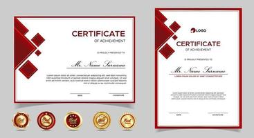 Certificate of appreciation template, gold and red color. Clean modern certificate with gold badge. Certificate border template with luxury and modern line pattern. Diploma vector template