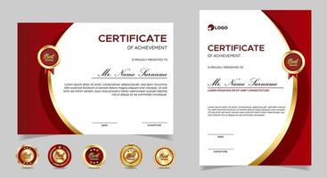 Certificate of appreciation template, gold and red color. Clean modern certificate with gold badge. Certificate border template with luxury and modern line pattern. Diploma vector template