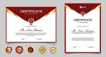 Certificate of appreciation template, gold and red color. Clean modern certificate with gold badge. Certificate border template with luxury and modern line pattern. Diploma vector template