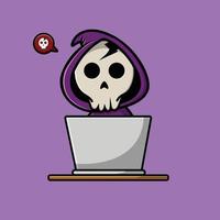 Grim Reaper Using Laptop Illustration vector