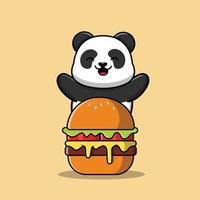 Cute Panda With Burger Illustration vector