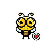 cute bee holding honey jug vector