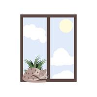 cat in the window vector