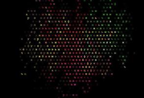 Dark multicolor, rainbow vector background with signs of alphabet.
